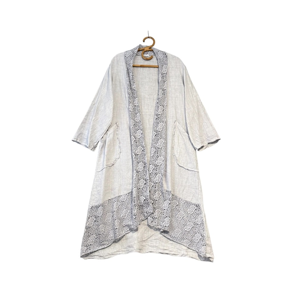 Eternelle | Linen Open Front Longline Cardigan Kimono Lagenlook Size M